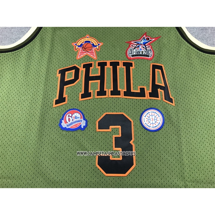 Allen Iverson NO 3 Camiseta Mitchell & Ness 1996-97 Verde Philadelphia 76Ers
